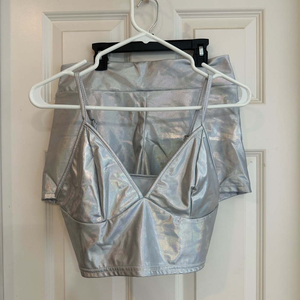 Silver iridescent metallic Women's Top and shorts